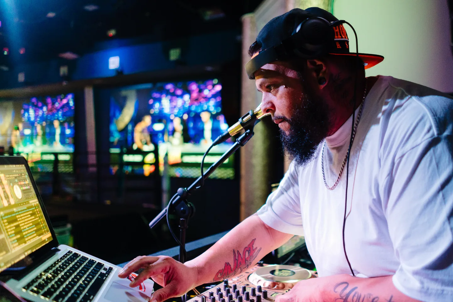 DJ and mic at BIYU Arena