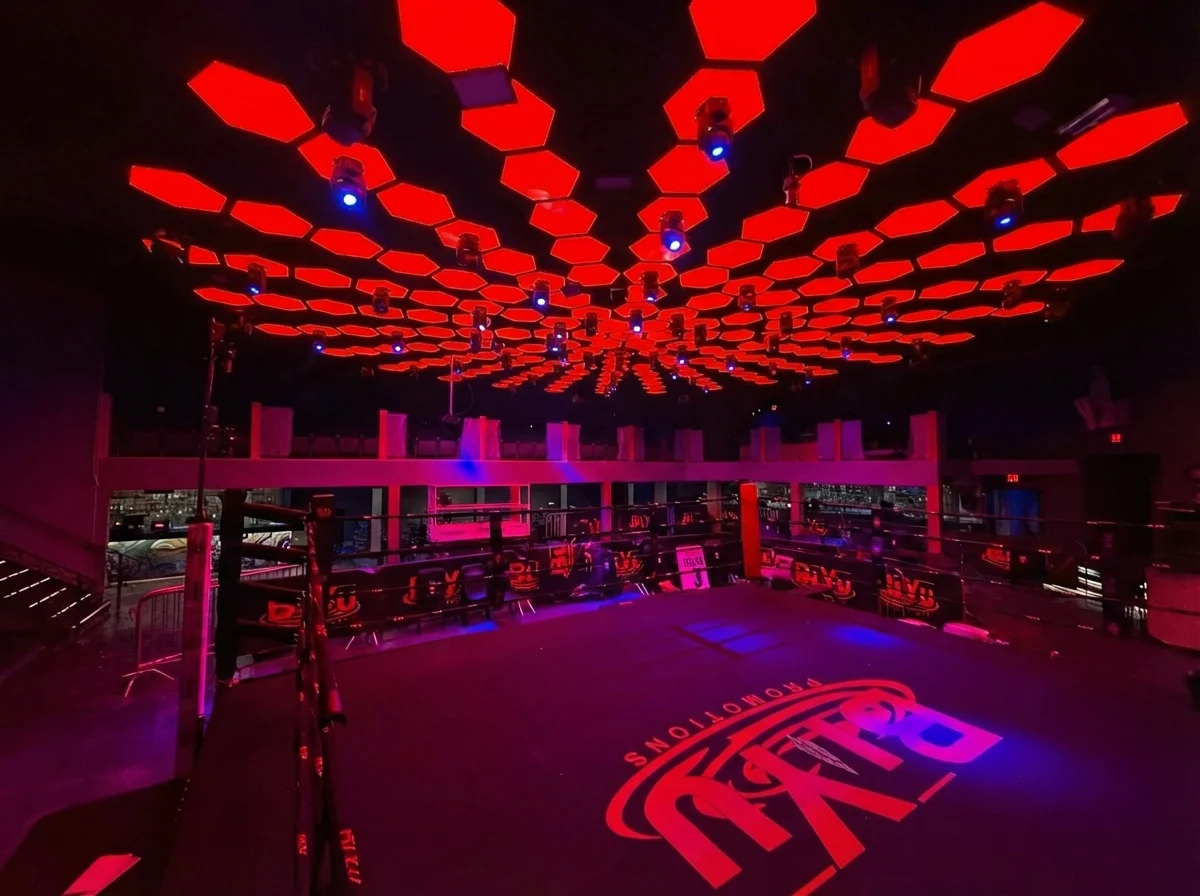 Ring floor setup at BIYU Arena